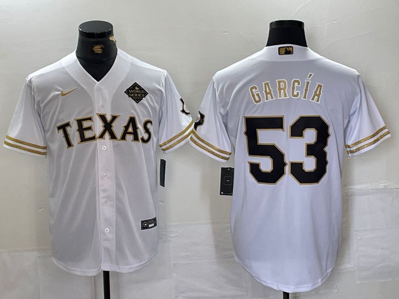Men Texas Rangers #53 Garcia White gold three generations Nike 2024 MLB Jersey style 1->youth mlb jersey->Youth Jersey